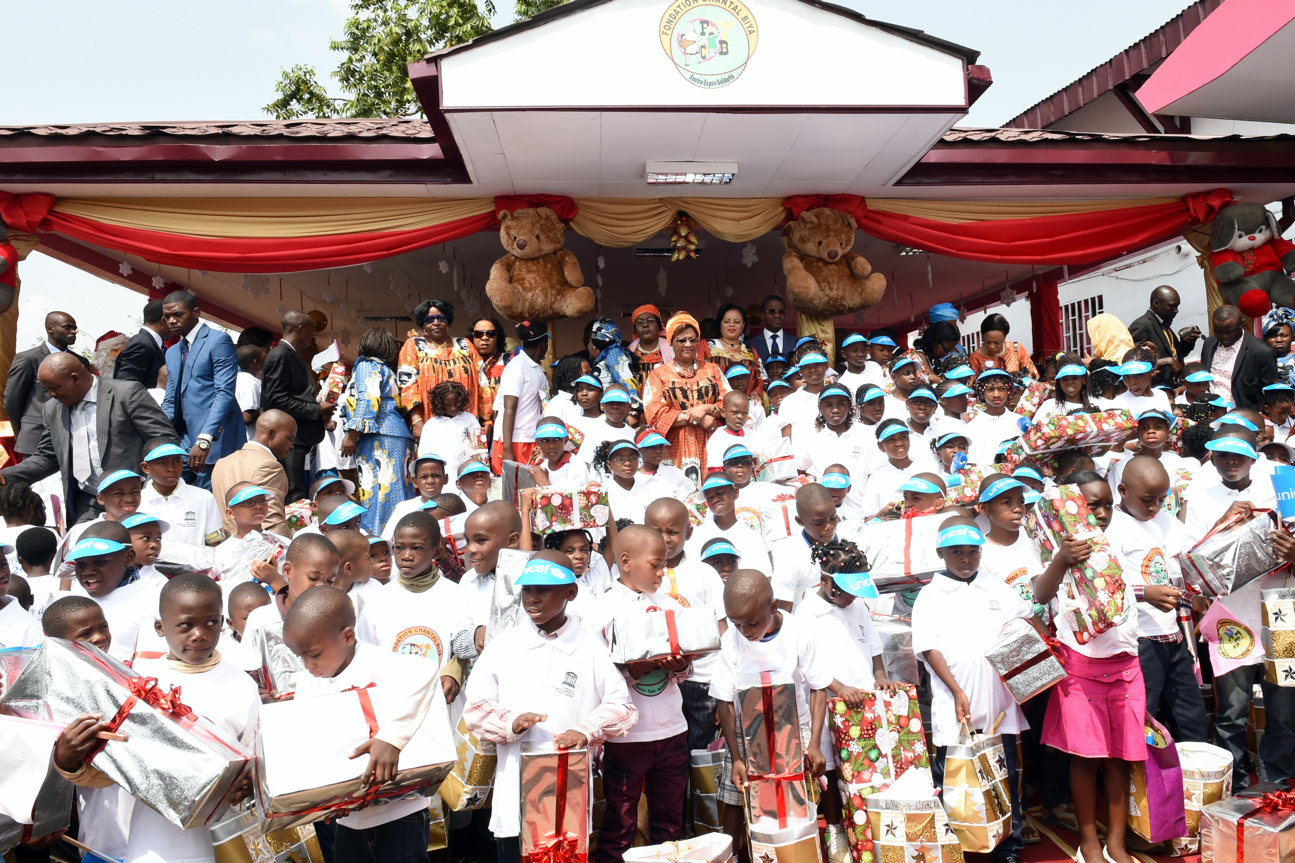 Colourful gifts for children at the Chantal BIYA Foundation
