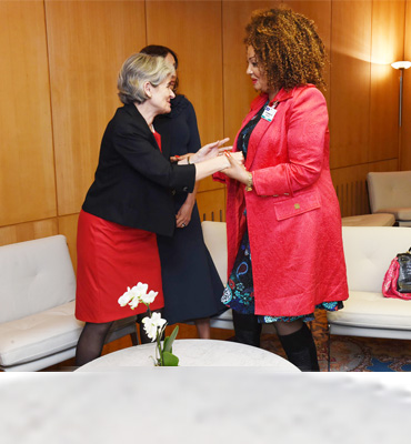Madam Chantal BIYA, UNESCO Goodwill Ambassador is warmly welcomed by Madam Irina BOKOVA, Director General of UNESCO